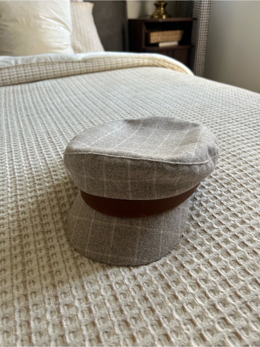 GIGI PIP Classic Gray Wool Blend Baker Boy Cap with Brown LEATHER BELT